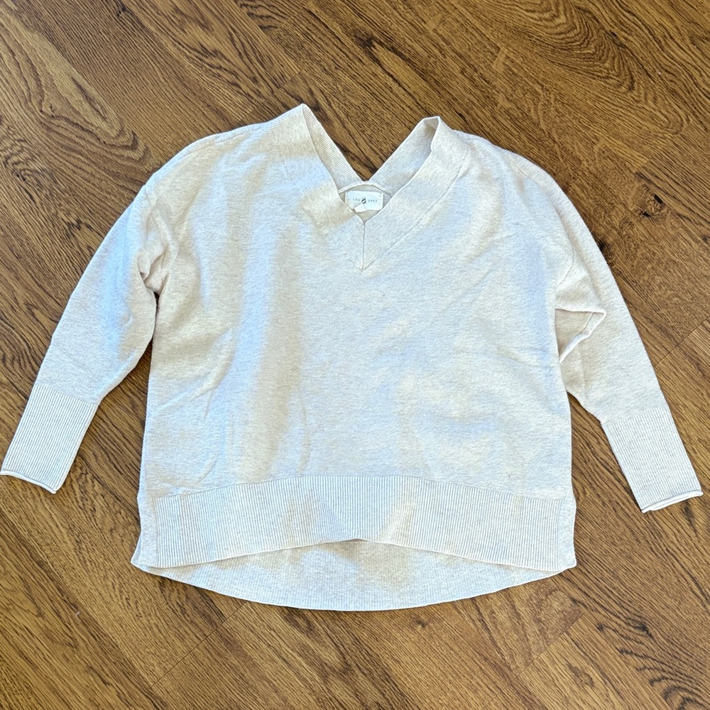 Lou & Grey V- Neck Cotton Cream Sweater